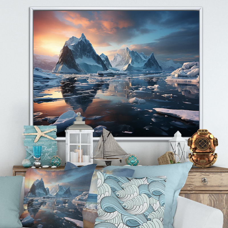 Iceberg sarcelle, rêves arctiques I, H 30 po x l 40 po x P 1,5 po, Cadre flottant blanc