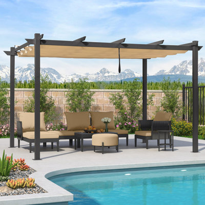 Pergola rétractable d'extérieur 10 pi x 13 pi en métal robuste pour terrasse en aluminium blanc avec abat-jour double pour terrasse