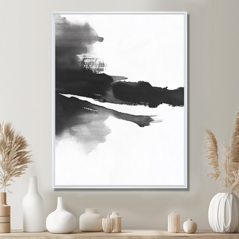 Encre zen, art mural noir sur toile, Wendelien, H 32 po x l 16 po, Cadre flottant blanc