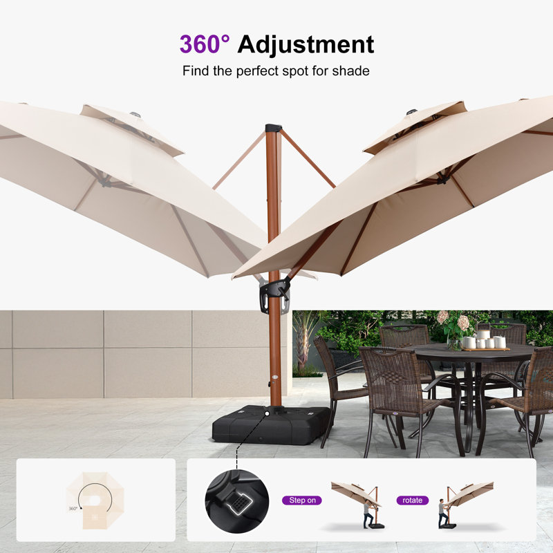 Parasol en porte-à-faux carré en bois 9 pi x 9 pi Waler, beige, Beige