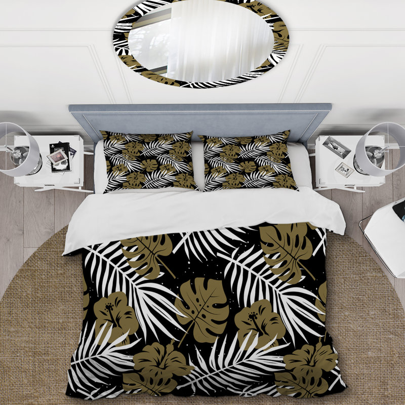 Ensemble de housse de couette en microfibre noir / jaune / olive 3 pièces