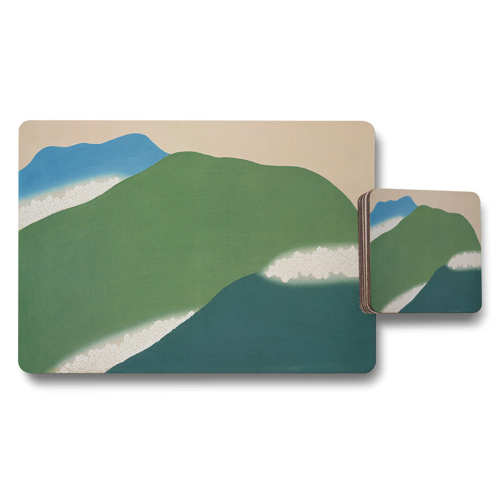 Mountain Landscape Placemat and Coaster Set Green Hills