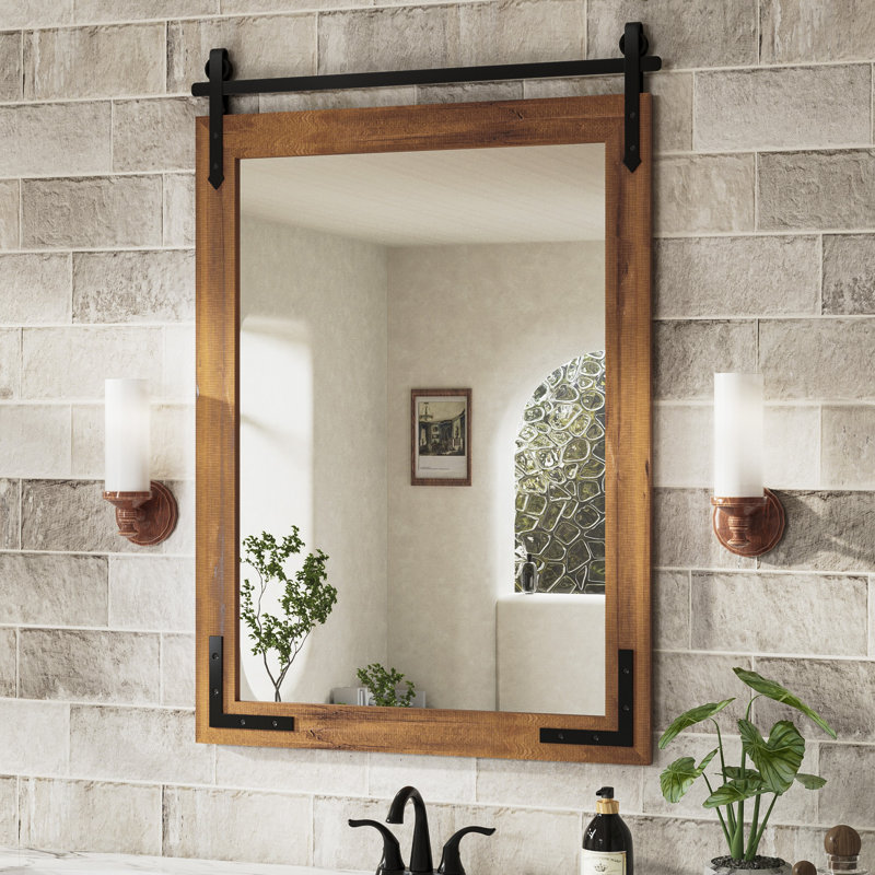 Miroir décoratif Brunilda Rustic Farmhouse, 36 po x 24 po, Brun
