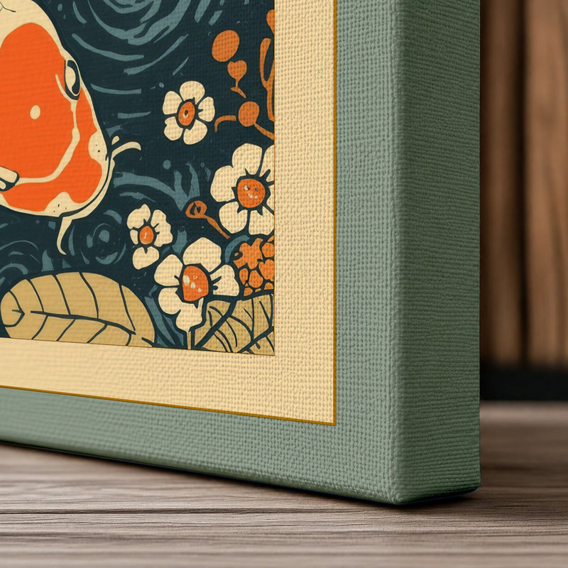Koi Among Water Blossoms Japandi - Wrapped Canvas, 18x12 - 45.7 x 30.5 cm, Sage Border