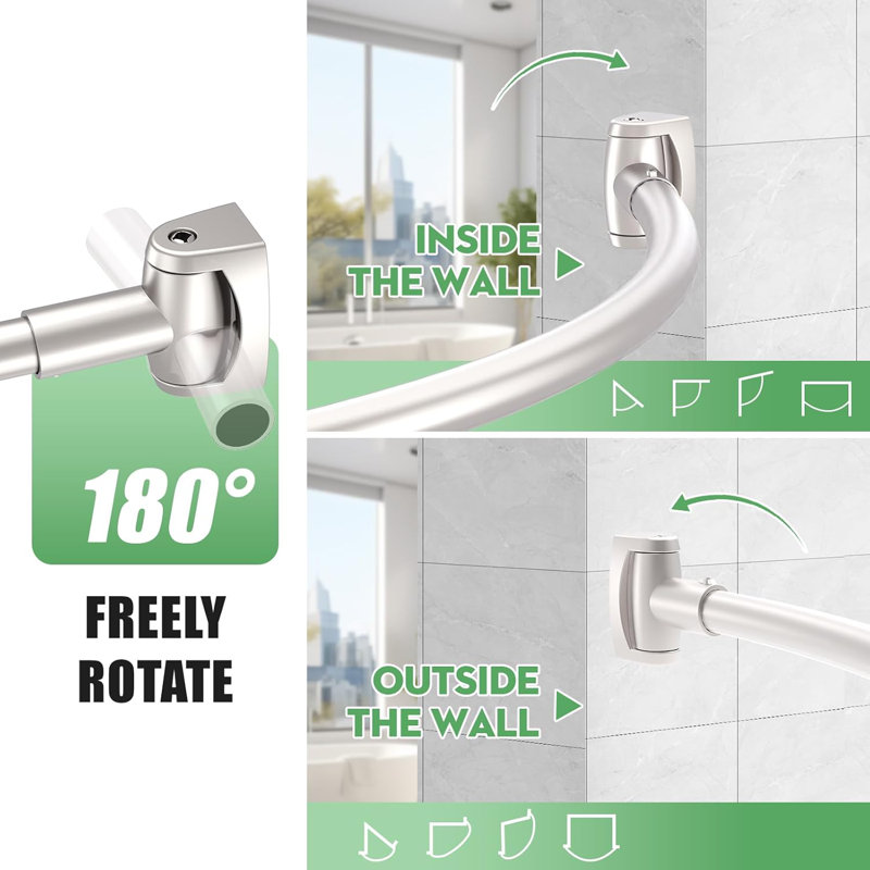 78cm Curved Wall Shower Curtain Pole, Brushed Nickel