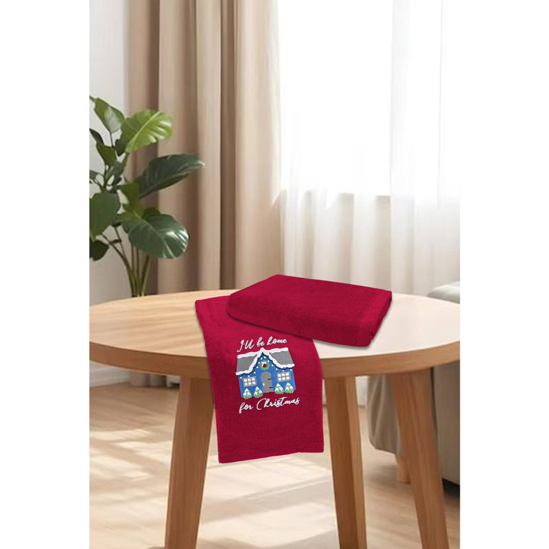2 Pack Christmas Ill Be Home Hand Towels 100 Percent Cotton, Red