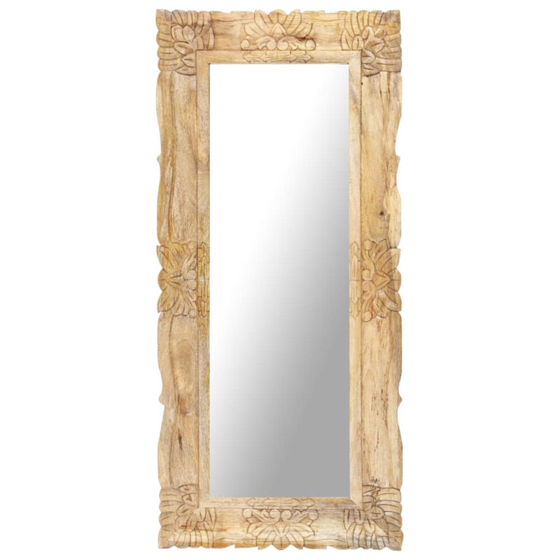 Miroir décoratif pour salle de bain en bois de manguier massif sculpté à la main, 43,3 po x 19,7 po, Brun