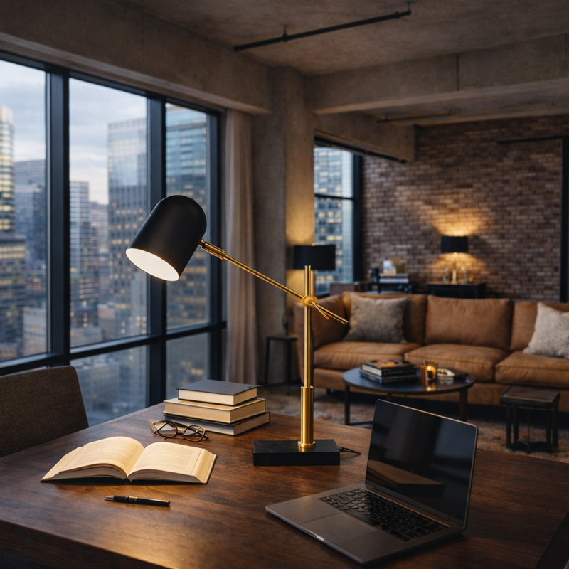 Modern Desk and Table Lamp - Black outer - White inner