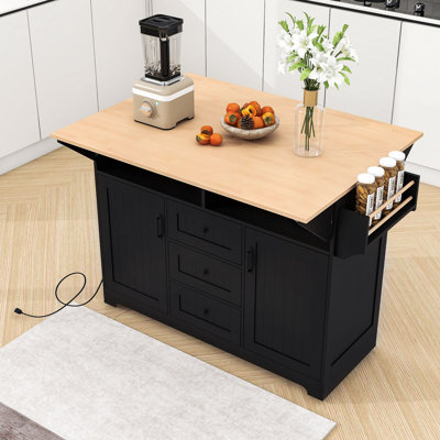 Kitchen Cart with Dual Drop Leaf, Rolling Design, Power Outlet and Ample Storage on 5 Wheels