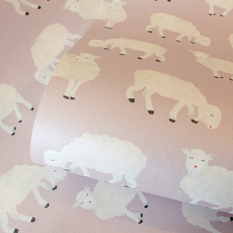 Detlef Smooth Glitter Sweet Sheep 10.05m x 53cm Wallpaper Roll, Rose