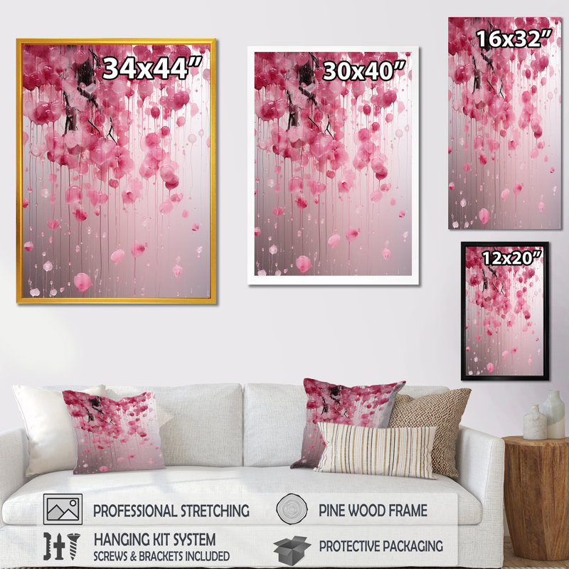 Cerisier rose en fleur 2 - Art mural cerise, Cadre flottant noir, H 20 po x l 12 po x P 1 po