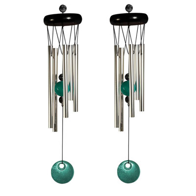 Ensemble-cadeau de 2 pièces ICE ARMOUR Carillon à vent géodésique en bois 20 po avec gemme turquoise, statue, sculpture, ornement, décoration de maison / chambre / jardin pour pendaison de crémaillère, vacances, spécial Noël