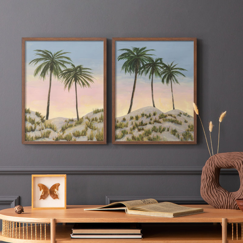Impression encadrée Sunrise Palms I-Premium - prête à être accrochée - aucun clou requis - aucun clou requis, Noyer