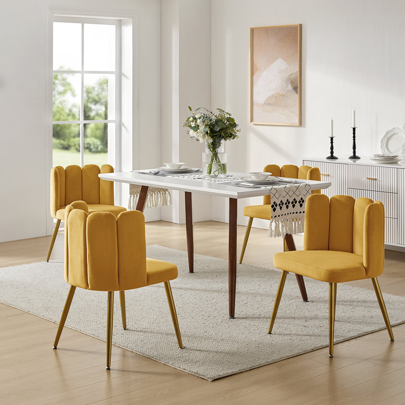 Yorba 23.6" Wide Tufted Velvet Side Chair, Mustard Velvet