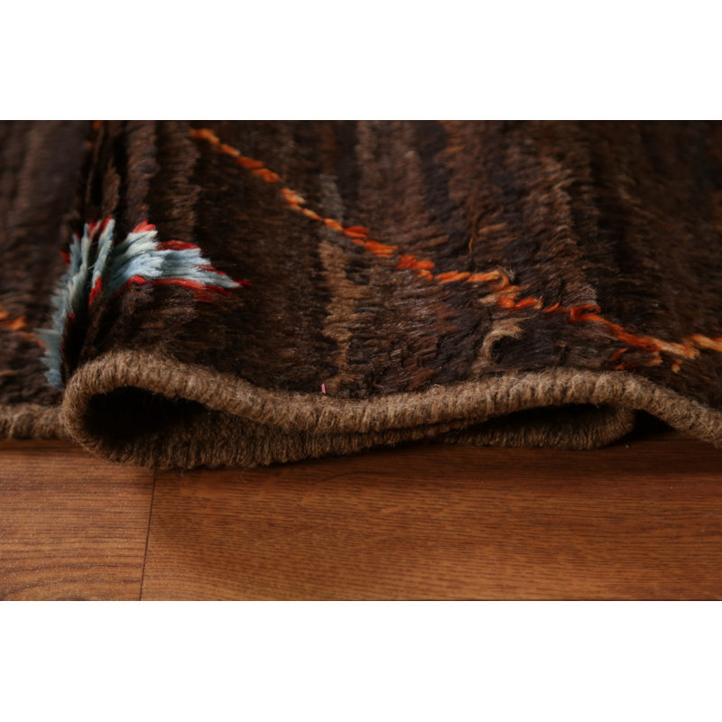 Tapis de couloir unique en laine brun foncé 2 pi 8 po x 9 pi 9 po New Age