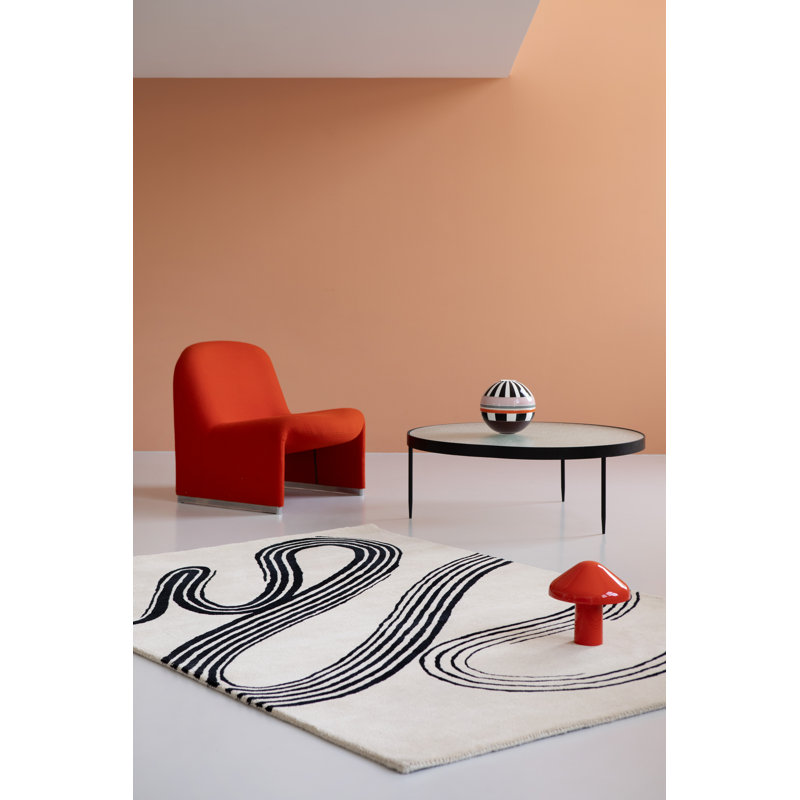 Decor Hand Tufted Wool Abstract Area Rug in Black/Soft Sand, Rectangle 8'2" x 11'6"