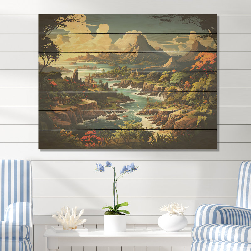 Vintage Tropical Coastline Paradise III - Tropical côtier sur bois, H 30 po x l 40 po
