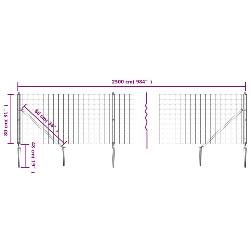 Ashleh Metal Wire/Mesh Fence, 80cm H x 2500cm W x 10cm D, 13, Green
