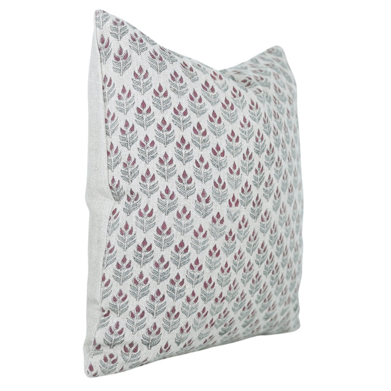 Linen Pillow Cover, Rectangular, 14" x 36", Green/Gray Floral 1