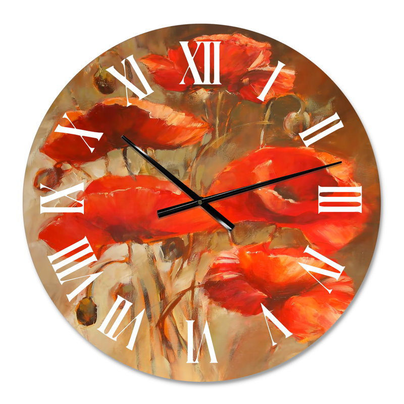 Red Blossoming Poppies VI - Horloge murale traditionnelle, Petit