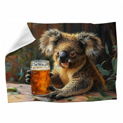 Jeté en molleton Koala avec bière - Jeté d'animaux pour canapés ou lits