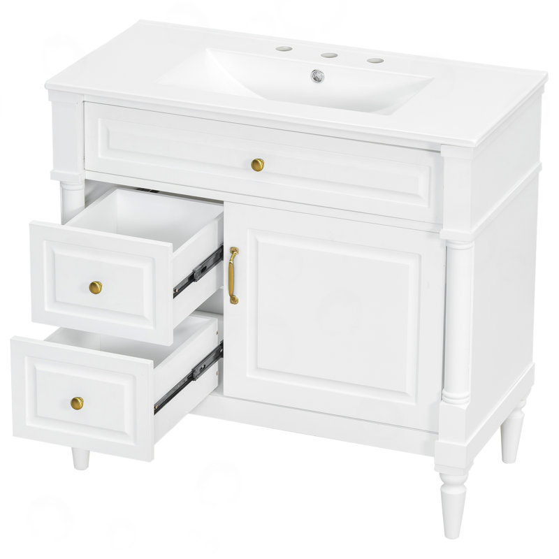 Meuble-lavabo de salle de bain avec tiroir rabattable, White