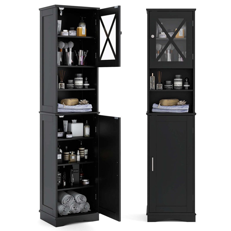 67" Tall Bathroom Cabinet Freestanding Storage Cabinet With 5 Adjustable Shelves, Matte Black