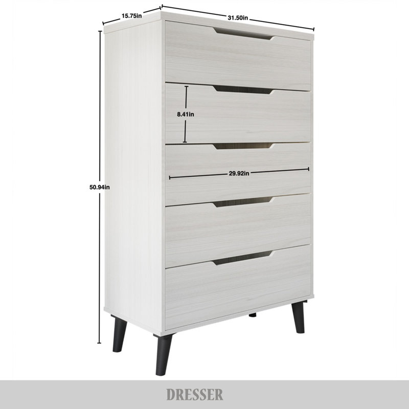 Commode 5 tiroirs Elevare, Gris foncé
