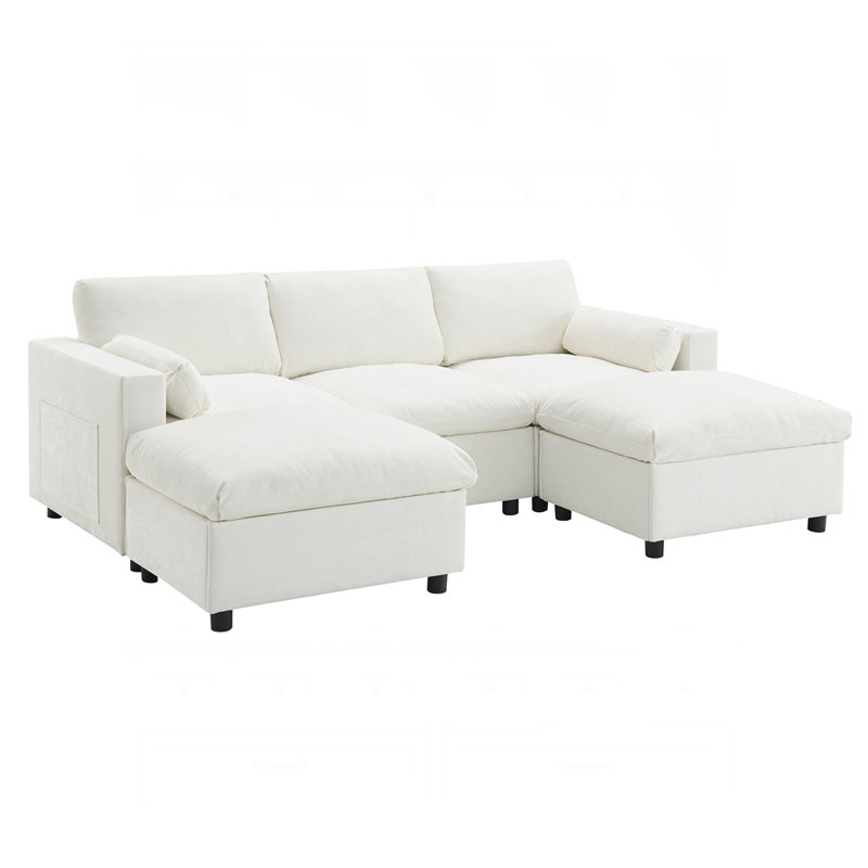 86.5'' Chenille Modular Sectional Sofa with Storage Pockets and Movable Ottoman