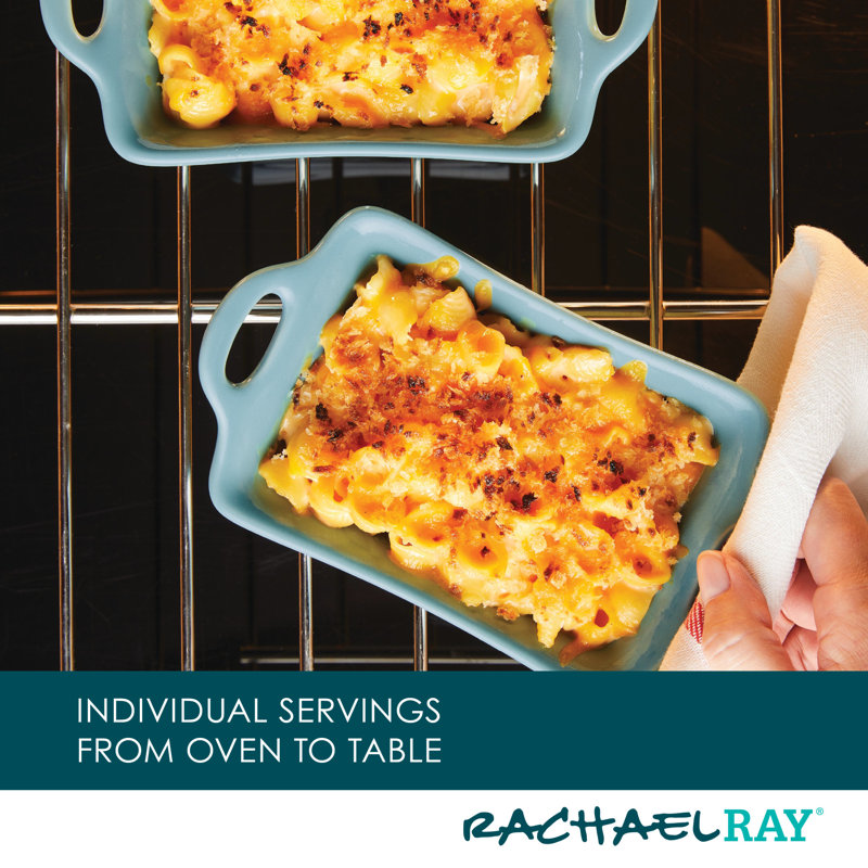 Rachael Ray Ceramics Rectangular Au Gratin Set, Two 12-Ounce, 2 Piece, Agave Blue