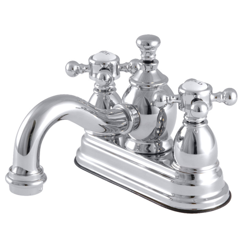 Kingston Brass English Country Two-Handle 3-Hole Deck Mount 4" Centerset Bathroom Faucet with Brass Pop-Up, Polished Chrome