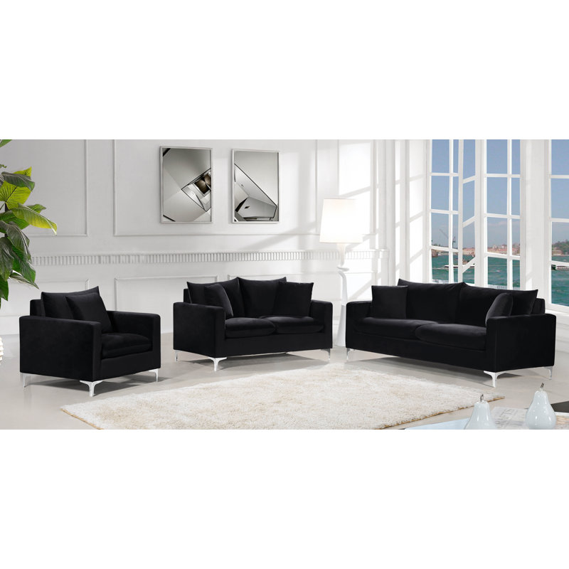 Naomi 58" Velvet Square Arm Loveseat, Black Velvet
