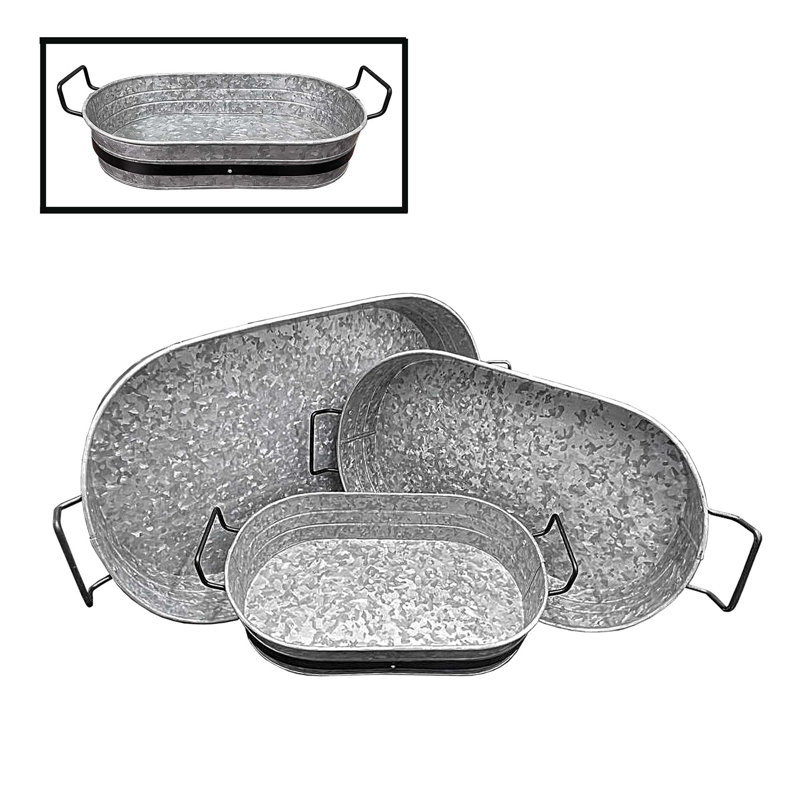 Ensemble de plateaux de service galvanisés 3 pièces Adilyn