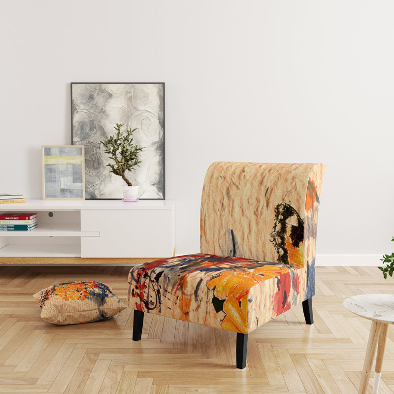 Fauteuil de chambre rembourré abstrait coloré - Fauteuil d'appoint moderne en velours, Brun/rouge/noir