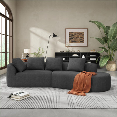 Sectional Sofas 116'' Modern Curved with Chaise for Living Room/Lounge, Fully Assembled Right Hand Facing | Polyester | Light Gray
