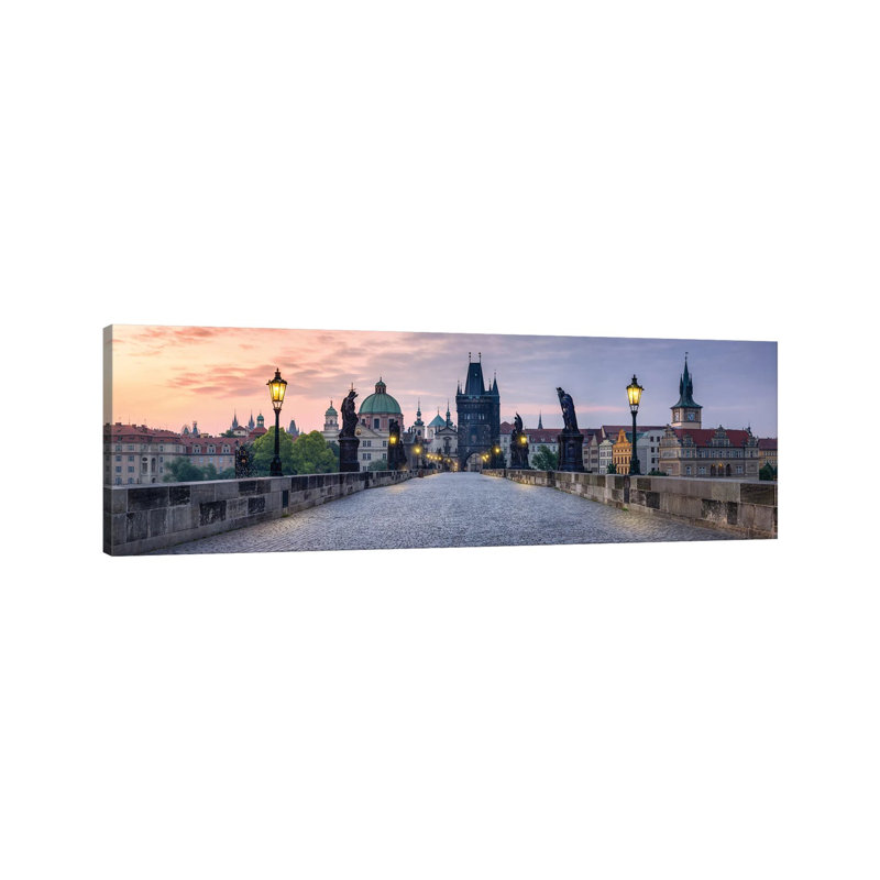 Panoramic View Of The Charles Bridge In Prague, Czech Republic by Jan Becke - Wrapped Canvas Panoramic Print