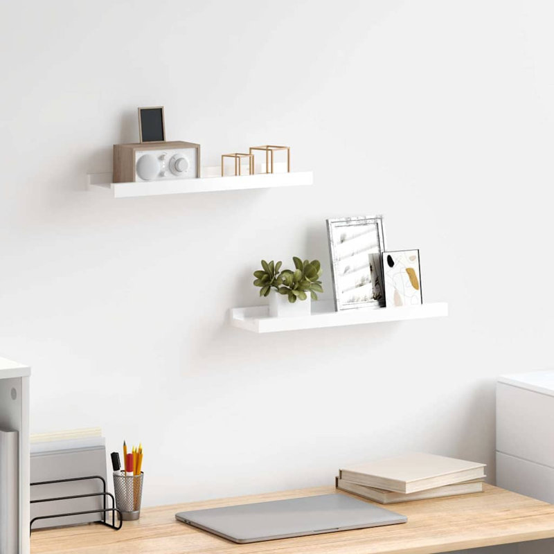 Wall Shelf Floating Shelf Wall Mounted Display Shelf for Photo Frame, 1.2" H x 15.7" W x 3.5" D, High Gloss White