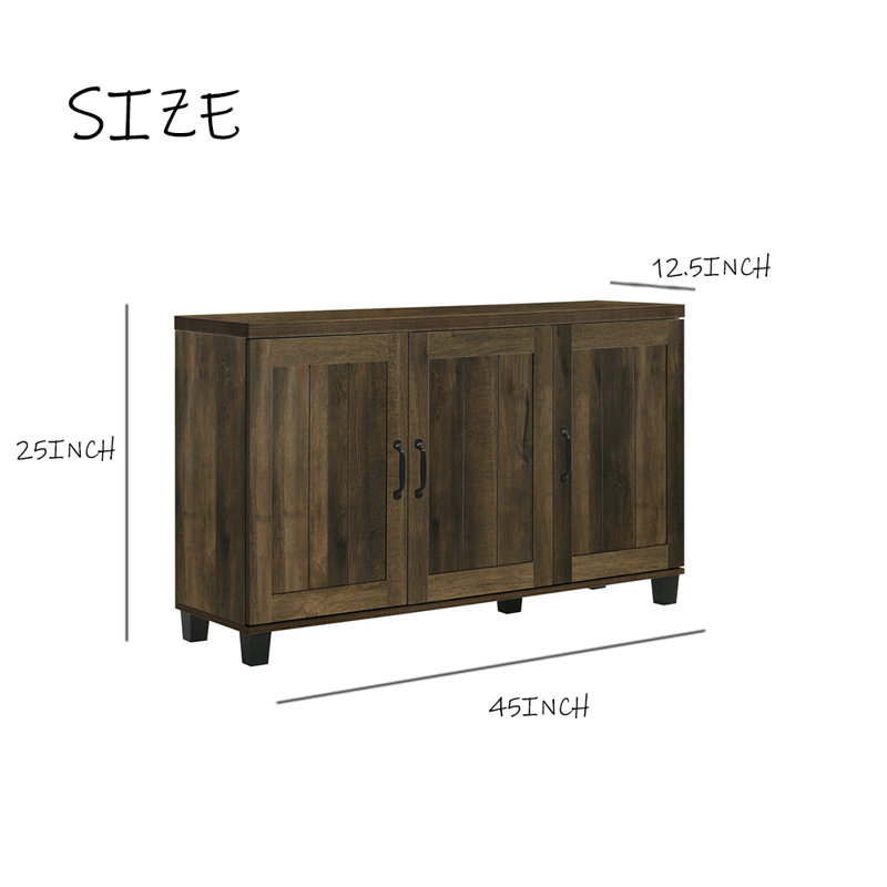 45-Inch 3-Door Shoe Cabinet With 6 Adjustable Shelves, Dark Oak