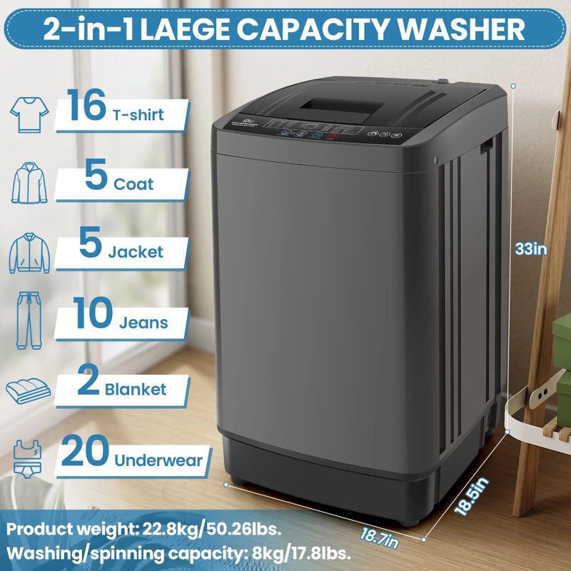 2.4 Cu. Ft. High Efficiency Portable Washer Space-Saving Washing Machine With Stainless Steel Washer Drum, Child Safety Lock