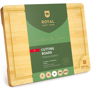 ROYAL CRAFT WOOD Wooden Cutting Boards for Kitchen Meal Prep & Serving -  Bamboo Wood Serving Board Set with Deep Juice Groove Side Handles 