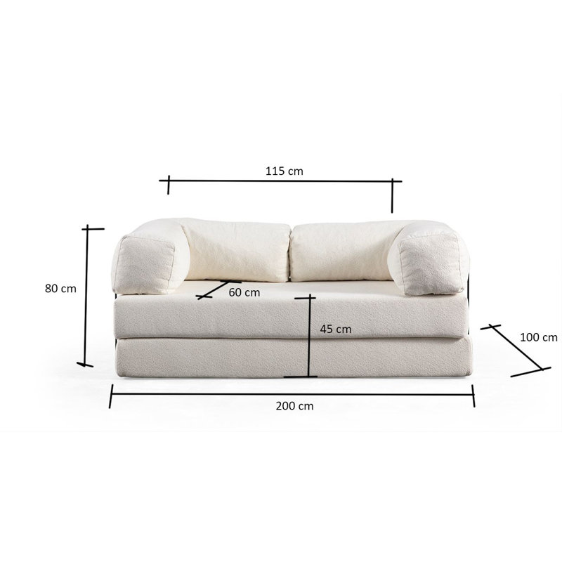 Canapé-lit 3 places, H 39,37 po x l 78,74 po x P 31,5 po, 2, Blanc