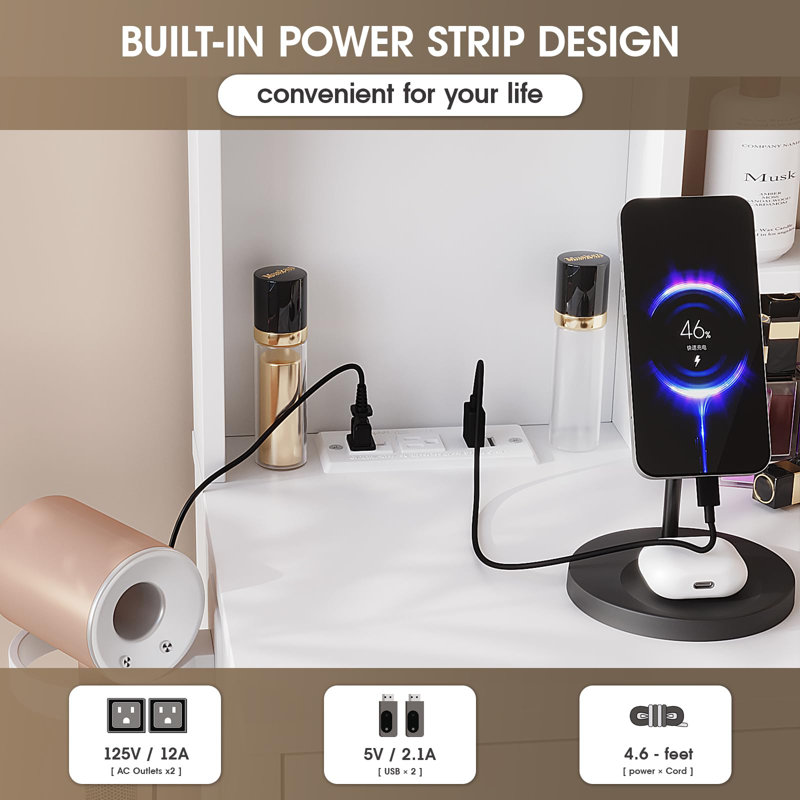 Makeup Vanity With Adjustable 3 Lighting Modes