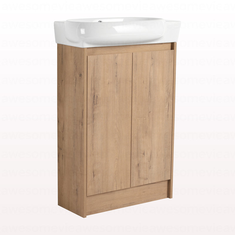 Meuble-lavabo autoportant de 23 po avec lavabo et portes à fermeture douce, Imitation chêne