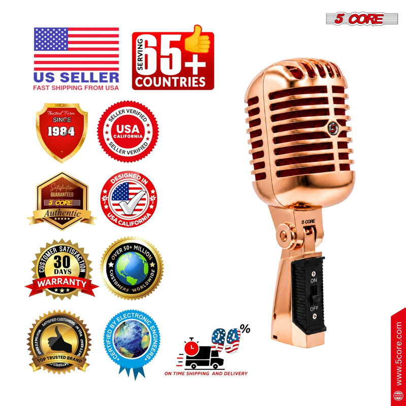 Microphone rétro dynamique à 5 cœurs emblématique de style rétro cardioïde classique