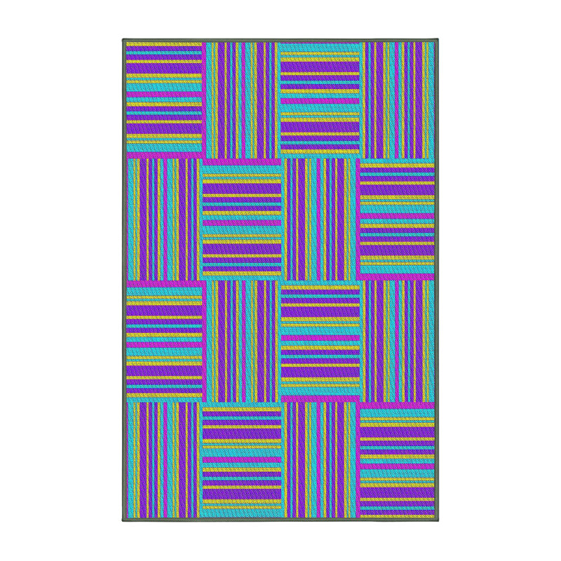 Tapis de zone mauve/turquoise à motifs, Rectangle 8 pi x 10 pi