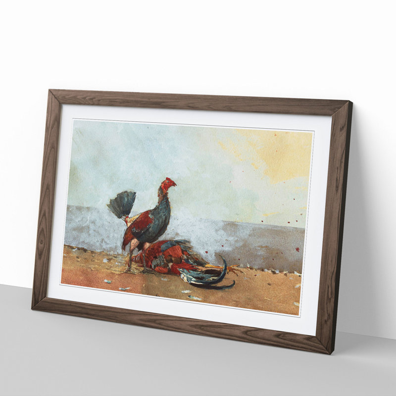 The Cock Fight by Winslow Homer - Picture Frame Painting, 36cm H x 48cm W x 2cm D, Walnut Framed