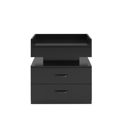 1 Set Nightstand with Adjustable LED Strip Light, 2-drawers, Large Storage Space, Suitable for Bedside Table, Coffee Table, Sofa Side Table or End Table for Study Desk