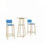 Ensemble de table de bar et chaises trois pièces, structure dorée, coussins de siège et de dossier en éponge, table de bar avec fonction de rangement (doré + plateau brun + coussin bleu)