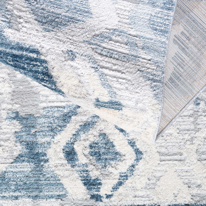 Tapis bleu à motif géométrique, Tapis de couloir 2 pi 2 po x 6 pi 1 po
