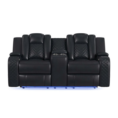 Ivy Bronx Mayores Power Motion Loveseat - Power Headrest, Console & LED in Pebble Black